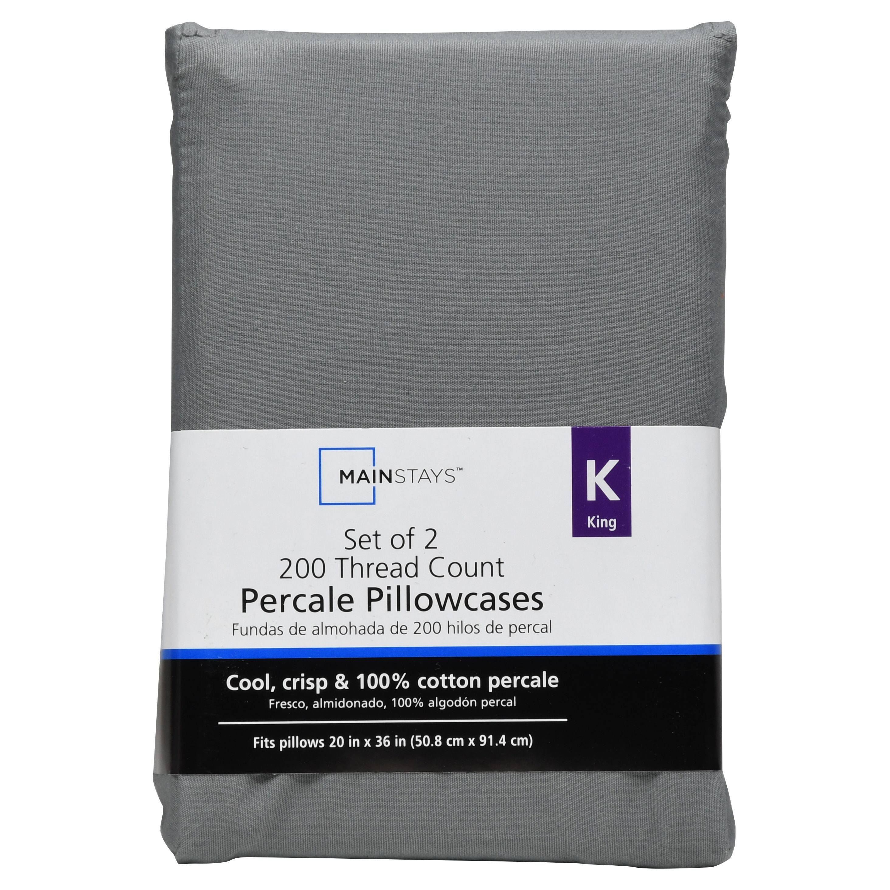 Mainstays 200 Thread Count Percale Pillowcases, 2 Piece