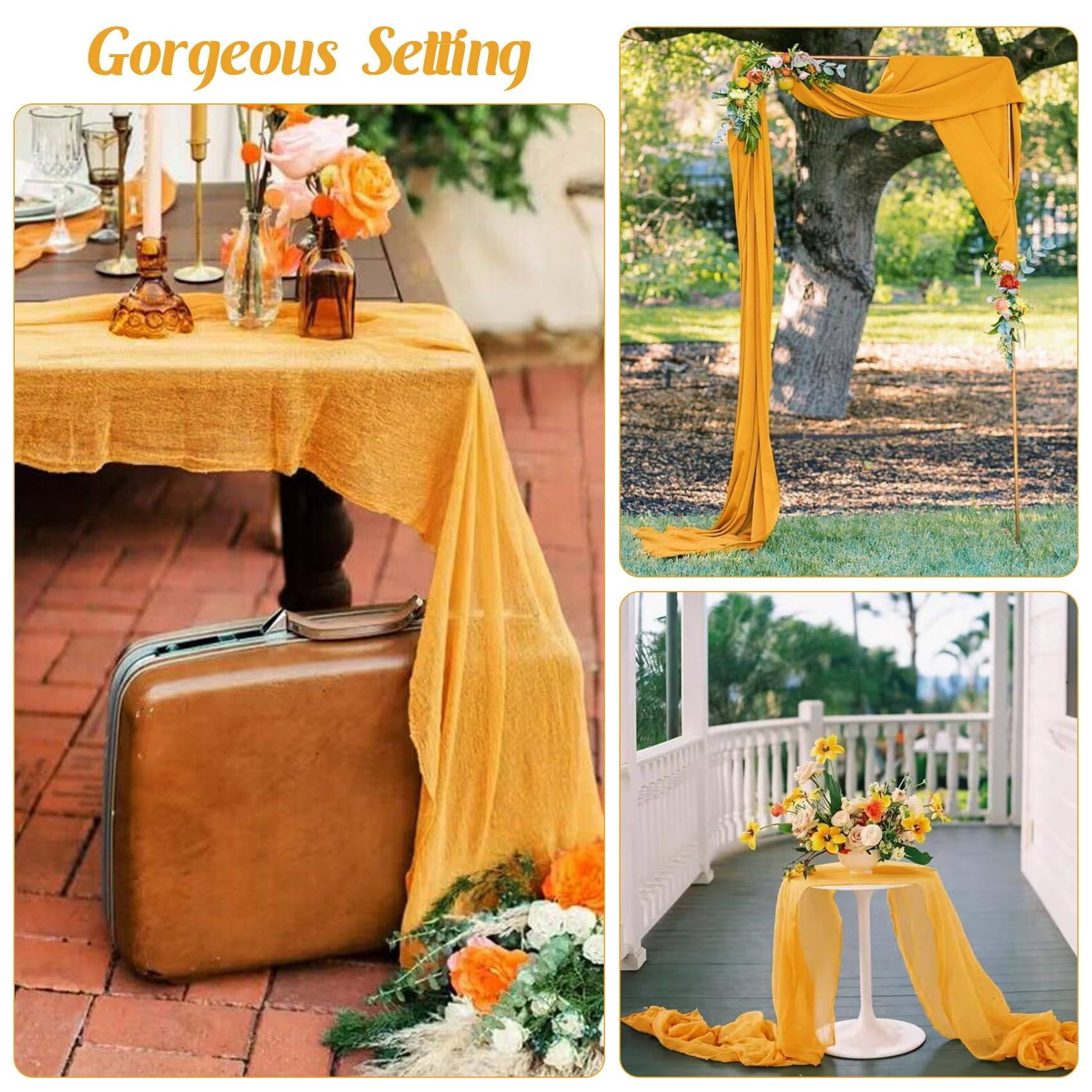 iMucci 6 Pack 10FT Cheesecloth Table Runner Mustard Gauze Fabric Tablecloth Rustic Sheer Table Runner for Wedding Birthday Baby Shower Party Boho Table Decoration