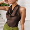 thumbnail image 4 of YUGYXL Womens Elegant Twist Front Halter Sleeveless Satin Blouse Keyhole Back Tank Top Khaki M, 4 of 7