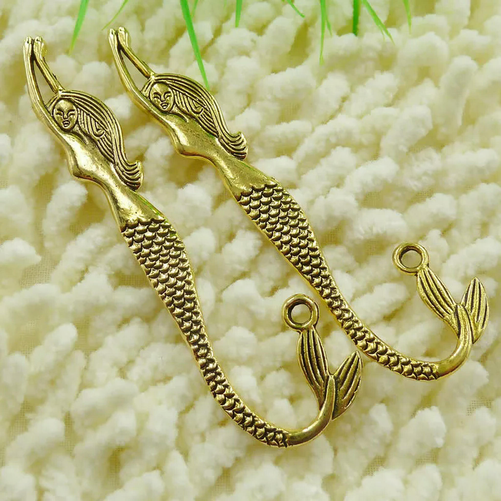 HOOUN 42 Pcs Antique Gold Plated Mermaid Bookmarks 81X21MM S150 DIY Jewelry Making