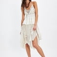 thumbnail image 5 of Women Spaghetti Straps Babydoll Tank Top Y2K Sleeveless Crochet Eyelet Top Ruffle Crop Camisole Vest White S, 5 of 7