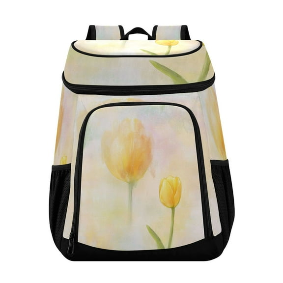 36 Can Capacity Insulated Backpack Cooler Lunch Bag for Picnics, Camping Soft Yellow Tulip