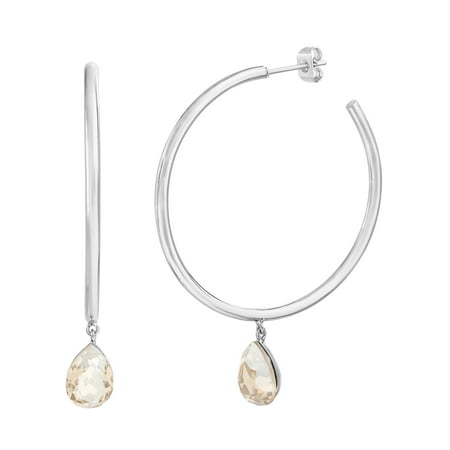 Plated Teardrop Hoop - Lesa Michele Women's Faceted Crystal Teardrop Dangle 40MM Hoop Earrings in Rhodium Plated Brass Made with Swarovski Crystals (Color: Champagne)
