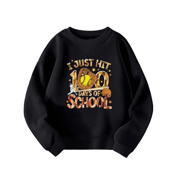 WOYY Toddler Girl's 100 Days Of School Sweatshirt Letter Print Crewneck Pullover, Sizes 3-4T