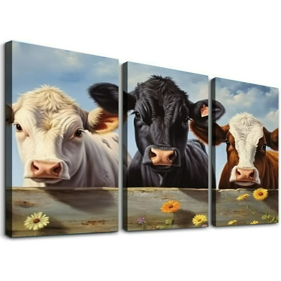 Ullo0ord Farmhouse Cow Wall Art Cow Pictures Wall Decor Canvas Print Painting Home Decoration Artwork For Living Room Office Bedroom Bathroom 12x16x3pcs