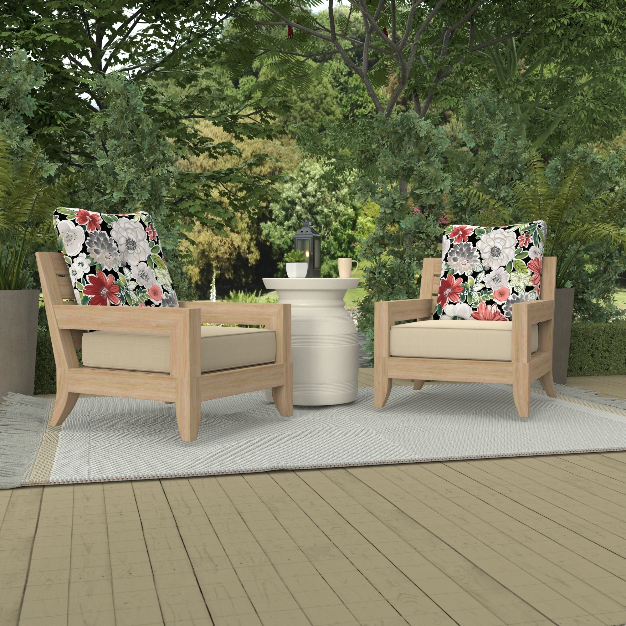 Jordan Manufacturing 23.5" x 24" Tamani Black Floral Square Tufted Outdoor Deep Seat Chair Back Cushion with Fabric Button
