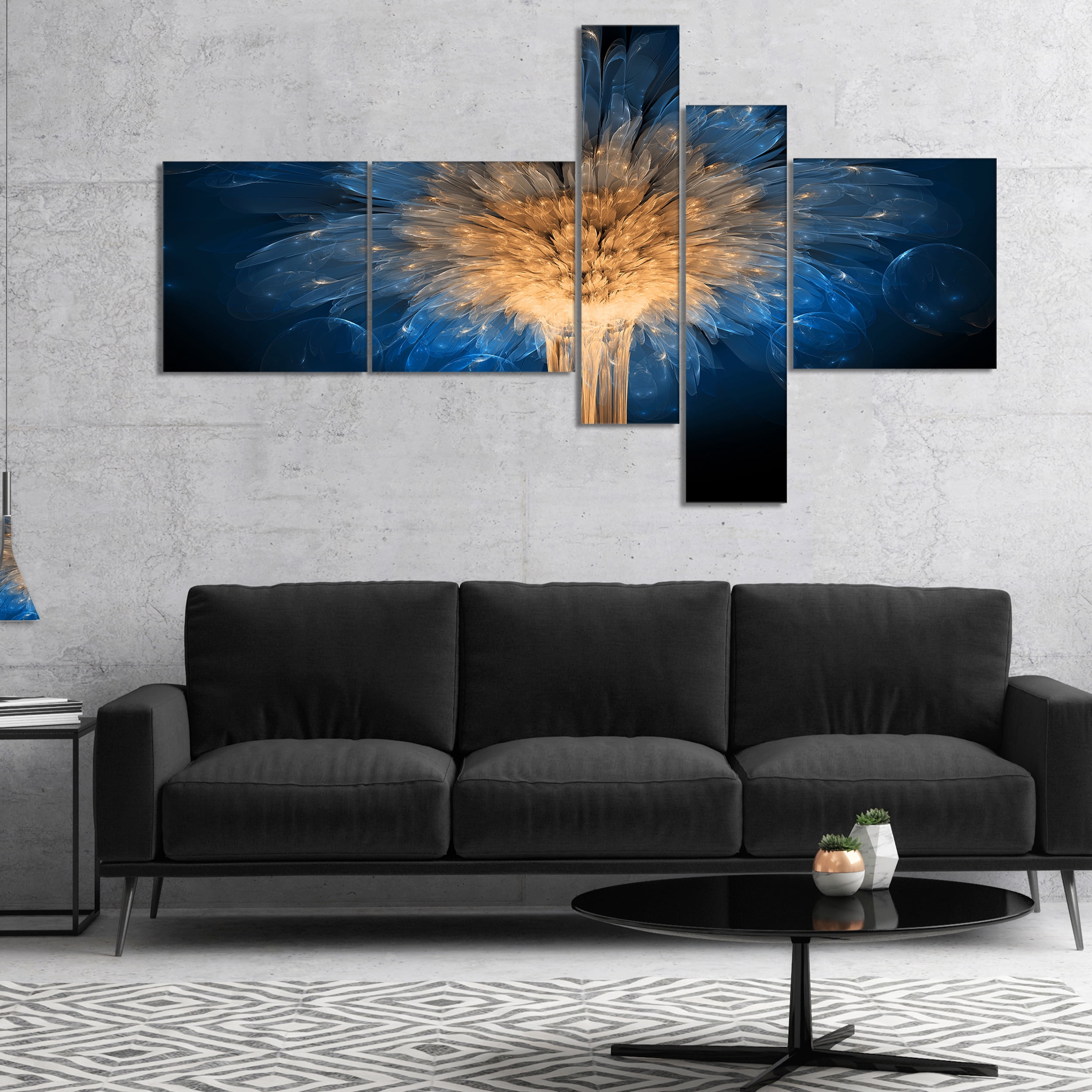 Designart 'Fractal 3D Blue Dragon Flower ' Abstract Canvas Art Print