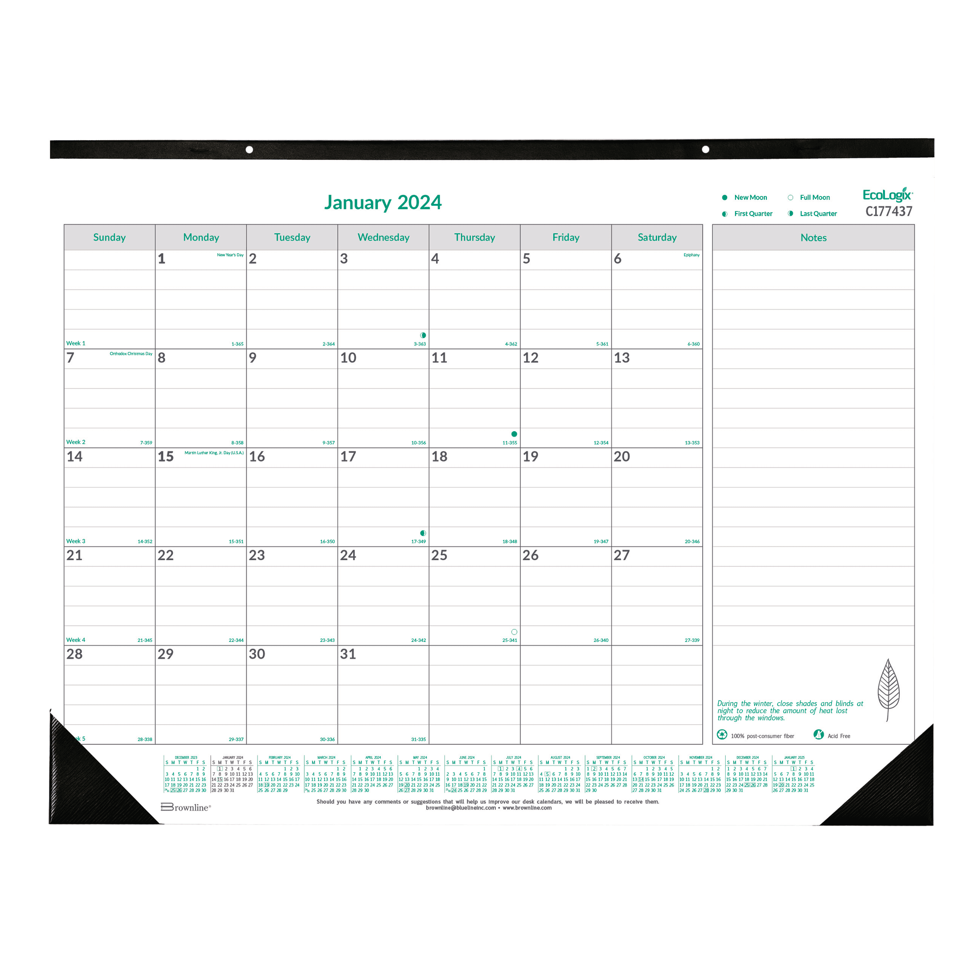 2024 Brownline® EcoLogix Monthly Desk Pad Calendar, 22" x 17", 100
