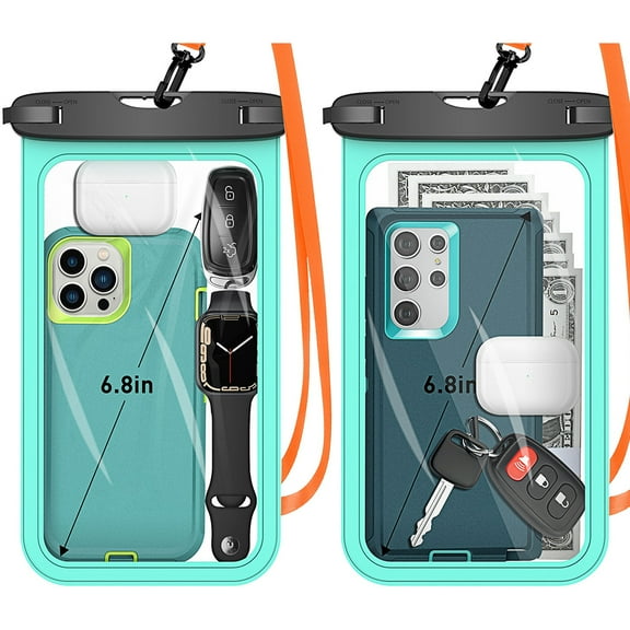 2X IP68 Waterproof Floating Protection Phone Pouch/Case For iPhone 14 13 12 Pro Max/Samsung Big Size Waterproof Phone Bag Clear Cover up to 10.5-Inch (Green)