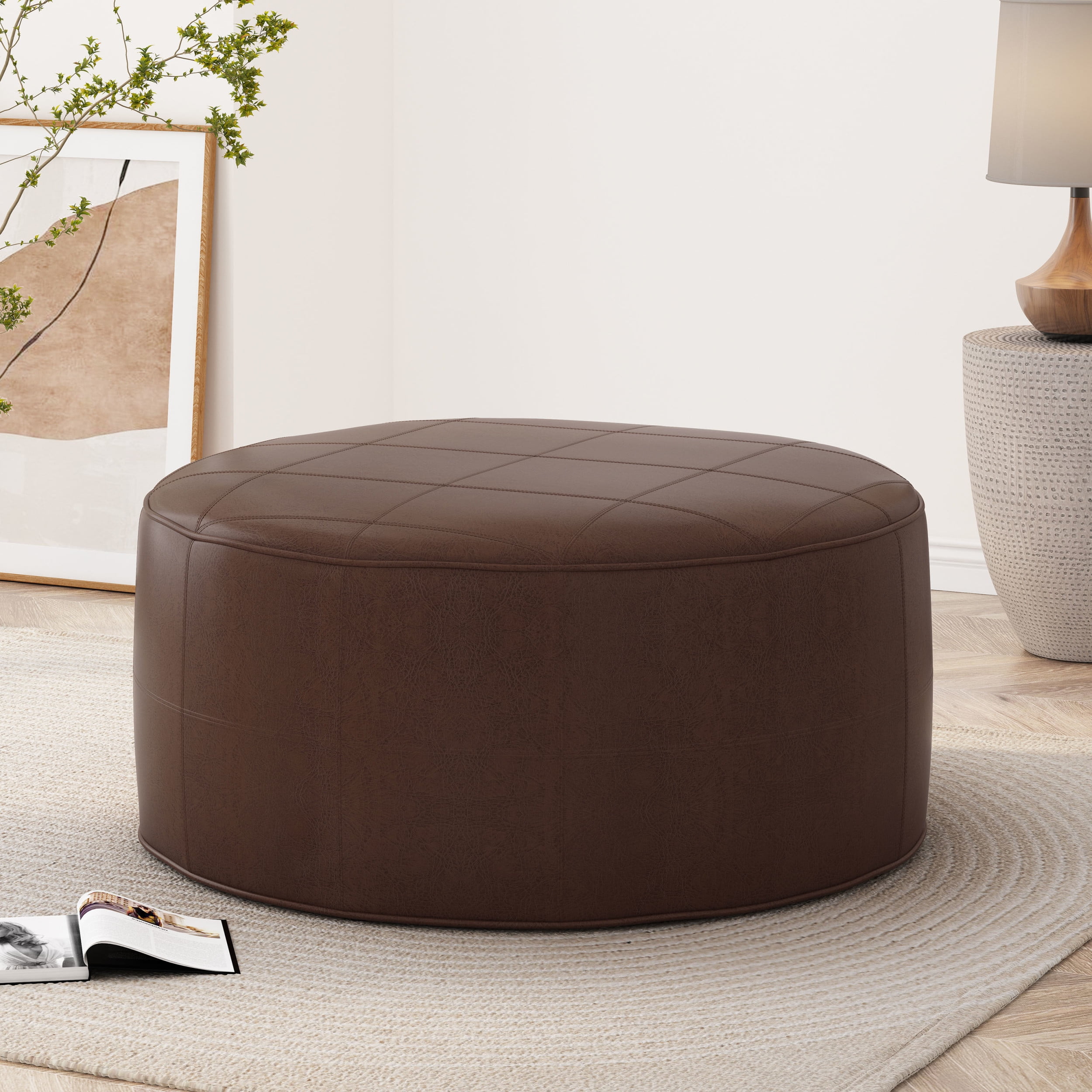 Leather on sale large ottoman