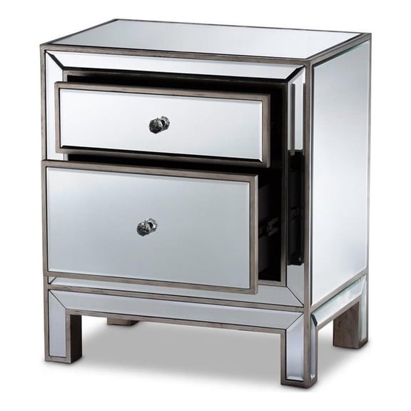 Baxton Studio Fadri Contemporary Glam and Luxe Mirrored 2-Drawer End Table
