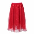 thumbnail image 3 of Ahuyic Womens Casual Dress,Womens Plus Size Dress,Womens Loose able Casual Solid Color Spring/Summer Mesh Yarn Glitter Skirt,Red,XL, 3 of 5
