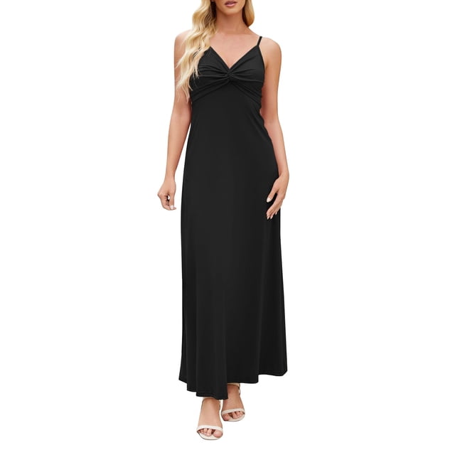 biudgviw Robe Maxi pour Femme Été à Bretelles Spaghetti Froncée à Col en V Élégante Robes de Soirée Robes de Cocktail