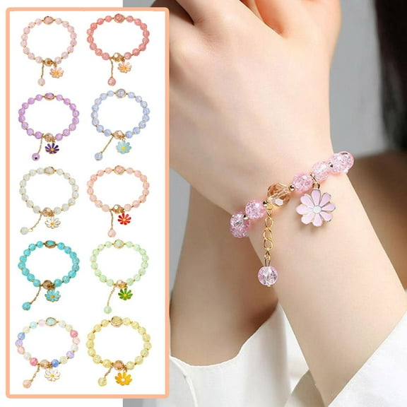 SSKFHGI Korean Crystal Bracelet Daisy Bracelet Beads Cute Girly Fashion V1A1
