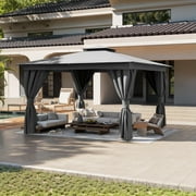 Erommy 10'x13' Outdoor Patio Gazebo with Mosquito Netting,Double Roofs Metal Frame Canopy Gazebo with Privacy Curtains for Backyard,Deck,Garden,Gray