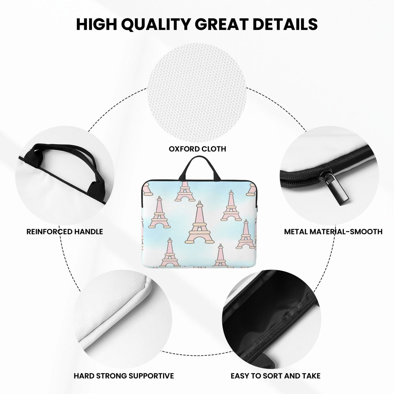 Laptop Sleeve Bag For Women Men 14inch Waterproof Durable Protective Computer Carrying Cover Handle Laptop Case Bag Eiffel Tower (3)