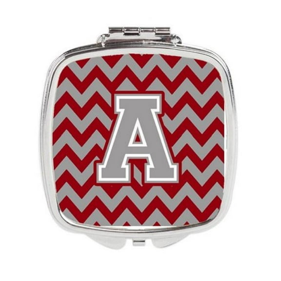 Letter A Chevron Crimson & Grey Compact Mirror - Crimson & Grey - 3in. H x 0.3in. W x 2.75in. L