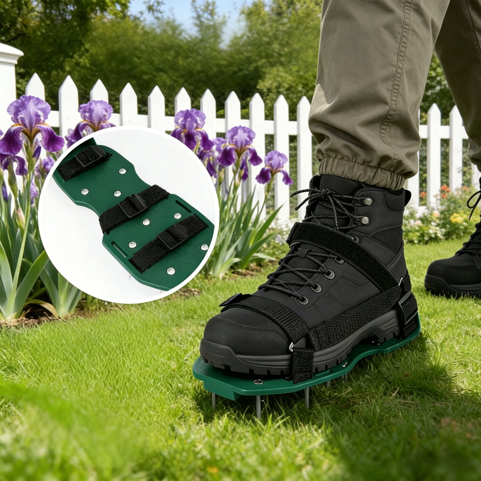 Winter Poetry Upgrade Grass Aerator Spike Sandals, Garden Aerating Shoes, Adjustable Straps Yard Loosening Shoes, 11.41x5.11x2.75in
