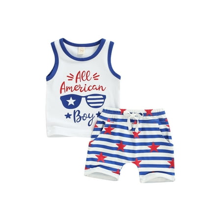 

Calsunbaby Newborn Baby Boys Summer 4th of July Clothes Set Sleeveless Tank Tops Star Print Shorts Outfits White 0-3 Months