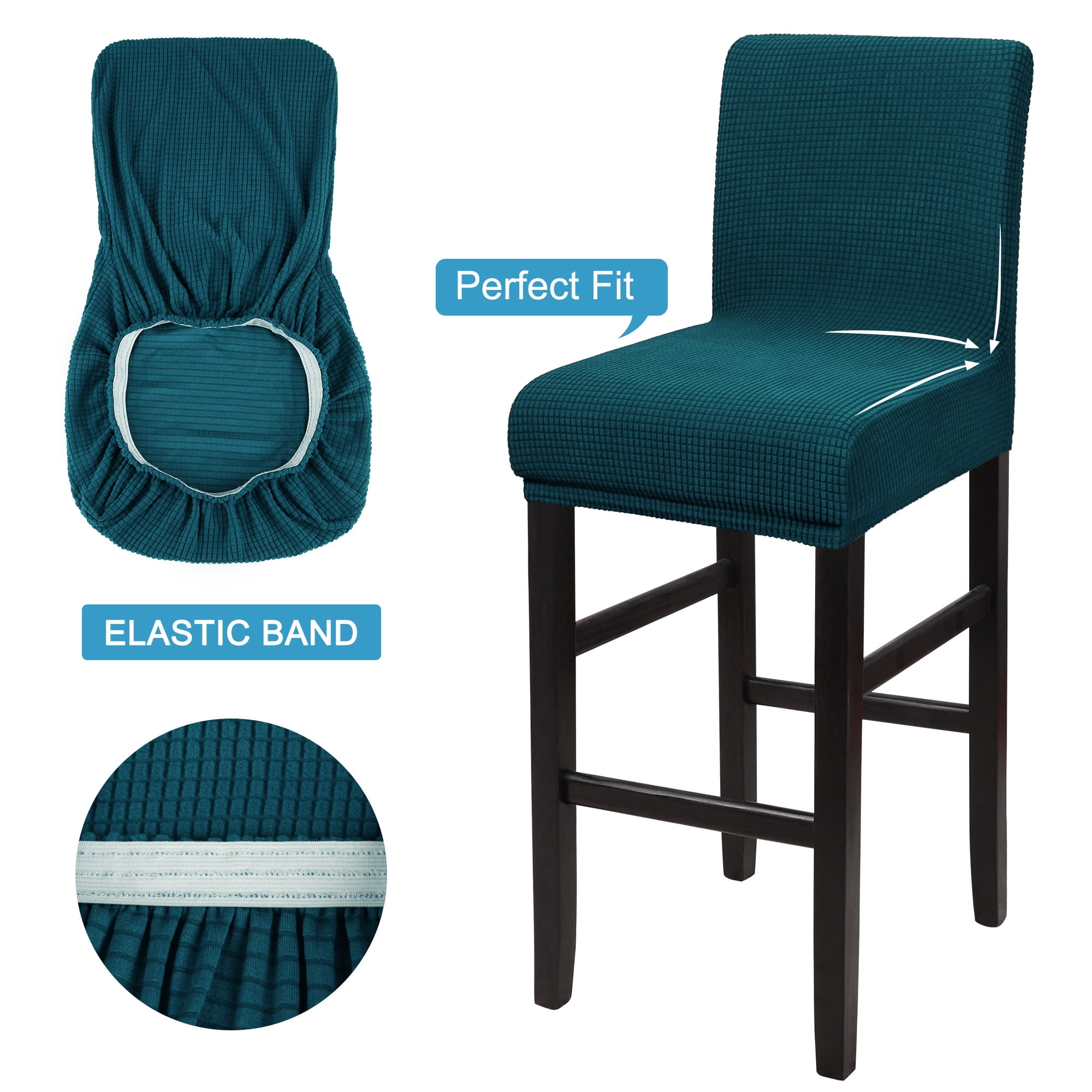 Unique Bargains Polyester Stretch Bar Stool Covers Elastic Band Mid Back Chair Slipcover Teal 1 Pc