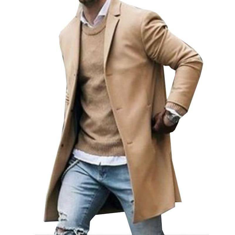 Mens Warm Wool Blend Formal Dress Outwear Trench Coats Long Jacket Business Suit