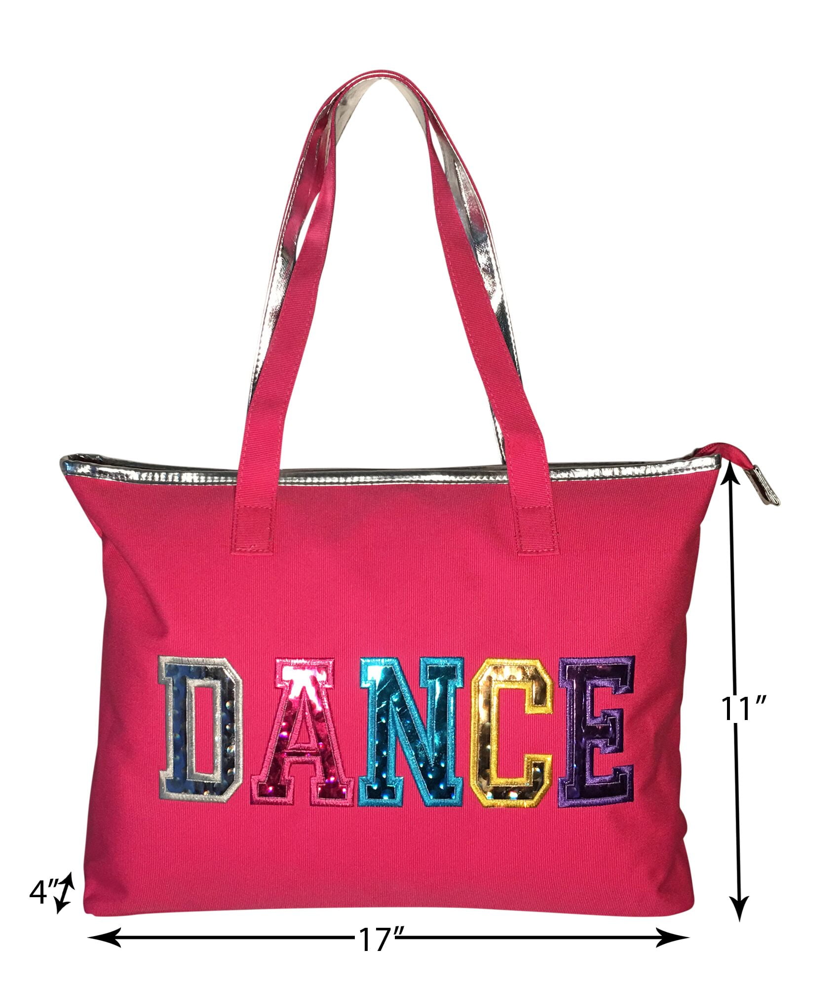 Dance Tote Bag with Multicolored Dance Print (Fuchsia)