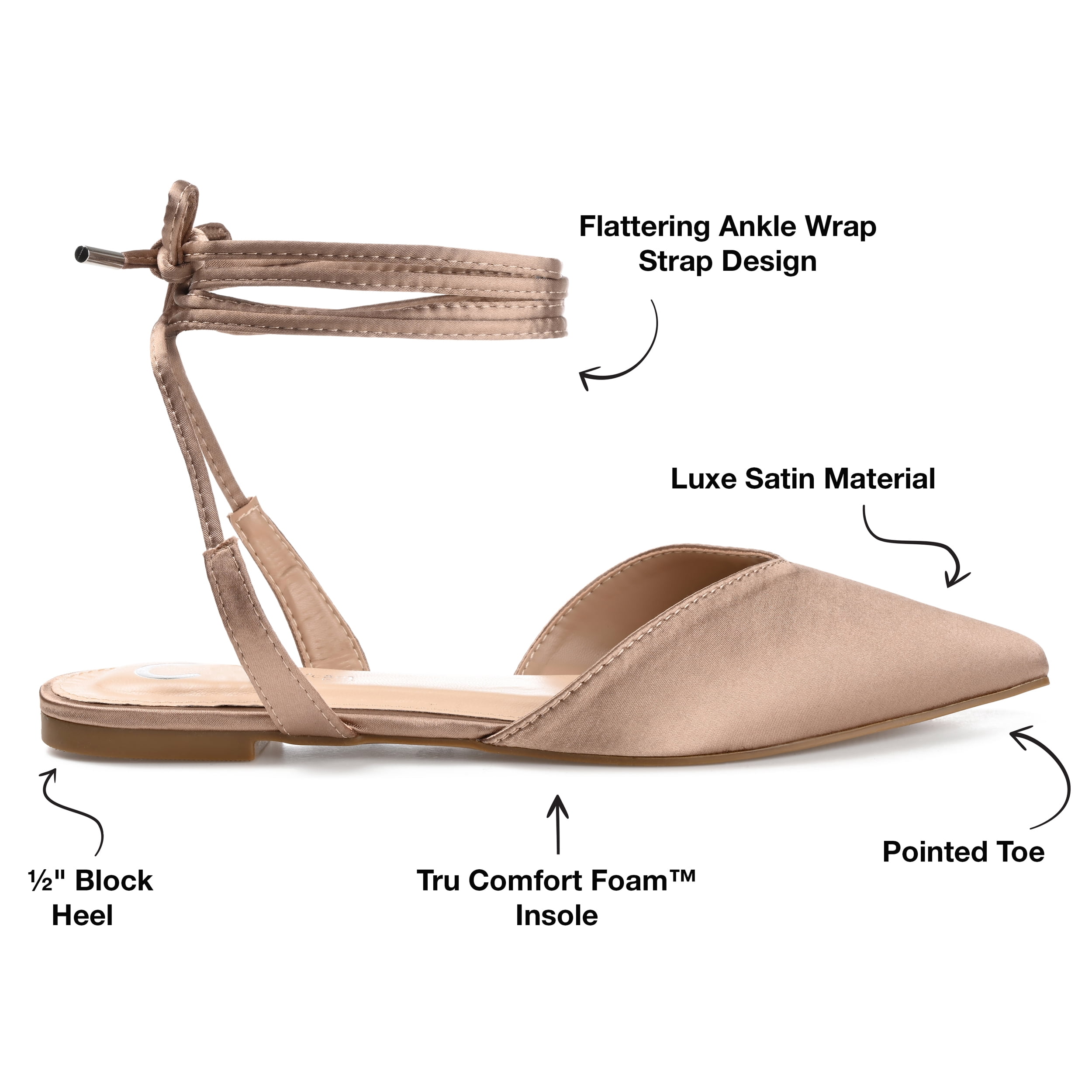Journee Womens Theia Tie Up Pointed Toe Ballet Flats