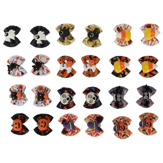 24 lazos de goma para Halloween para perros, elegantes y hechos a mano, para el cuidado de cachorros, para perros y gatos.