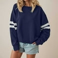 thumbnail image 2 of idosla Womens Varsity Striped Oversized Sweatshirt Crewneck Long Sleeve Casual Fashion Pullover Top Fall Outfits (Navy, XL), 2 of 5