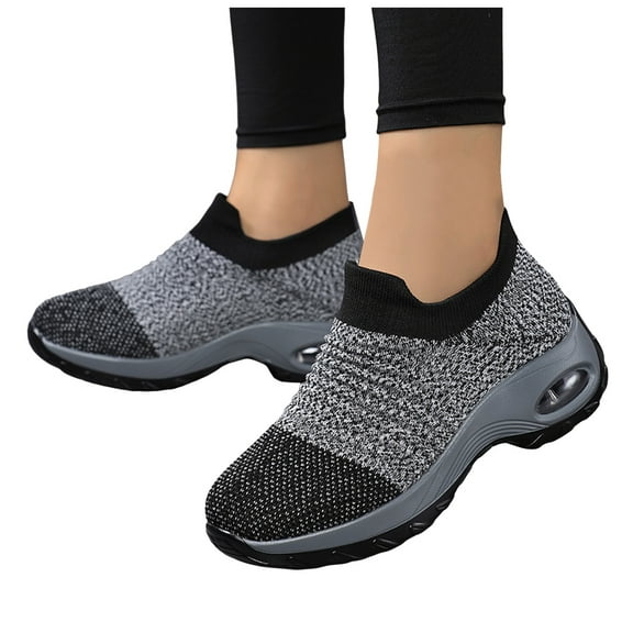 Women's Breathable Knit Walking Shoes Comfortable Slip On Sneakers Casual Non Slip Barefoot Shoes with Arch Support Black Size 6.5