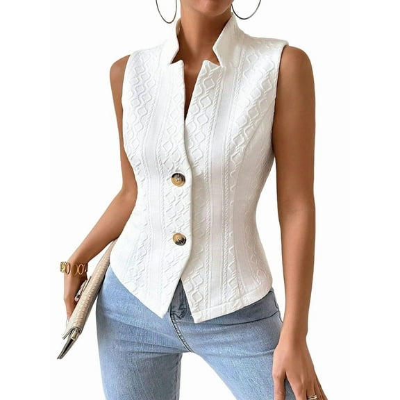 Women'S Sleeveless Sweater Vest Top Fahion Knit Casual Work Office Slim Fully Lined Trendy White S