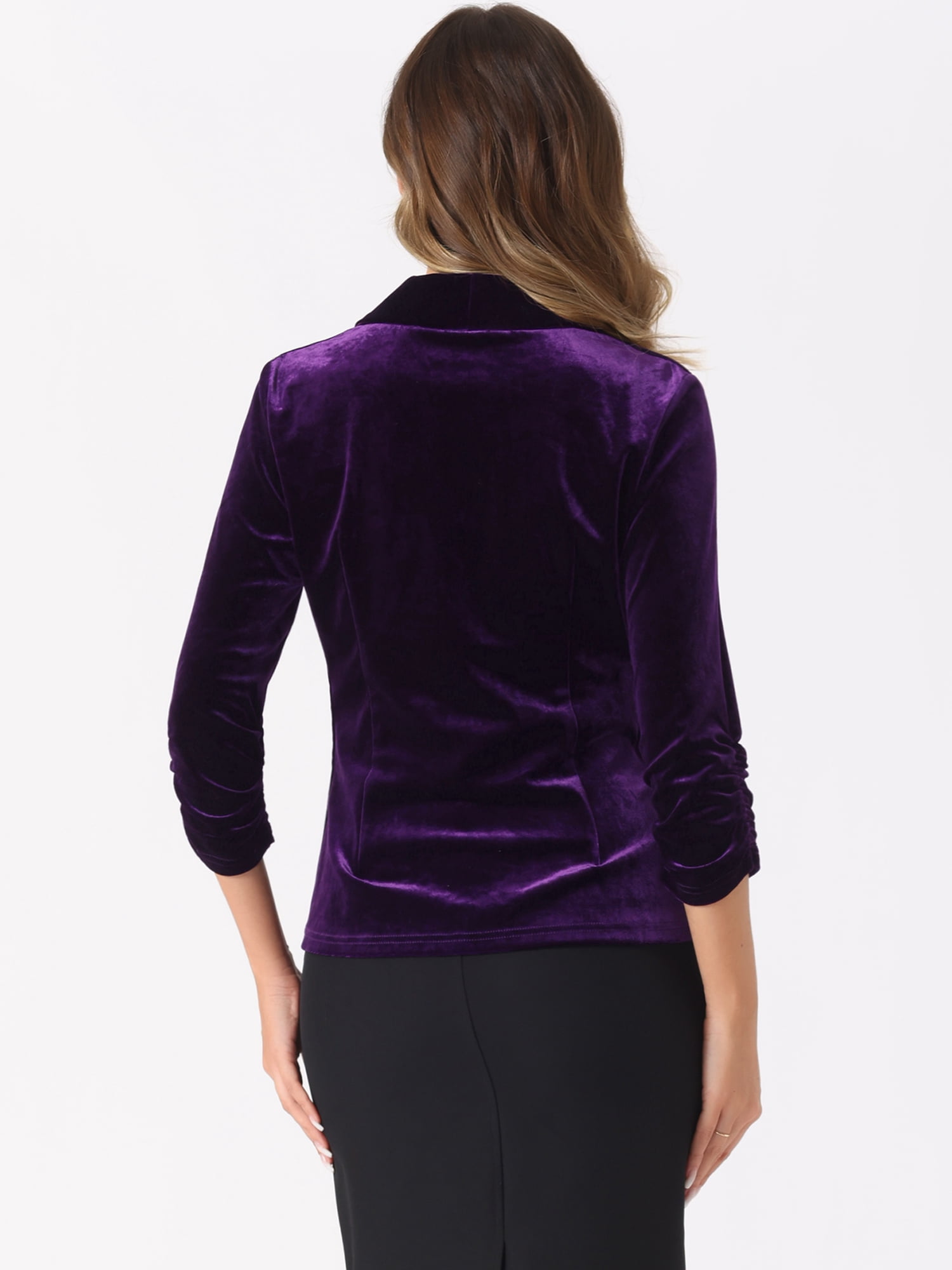 DARING DIVA Women's Velvet Shawl Lapel Collar Open Front Cardigans L Purple