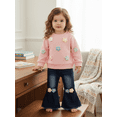 thumbnail image 6 of Miaouyo Toddler Baby Girl Fall Spring Outfits 6 12 18 24 Months 2T 3T Crochet Flower Long Sleeve Round Neck Pullover + Elastic Waist Denim Flare Pants Set, 6 of 9