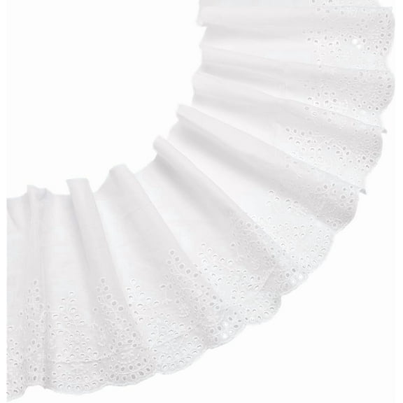 5 Yards×8.1inch White Embroidery Scalloped Cotton Eyelet Lace Trim Wavy Edge Floral Lace Ribbon Floral Ruffle Lace Trim