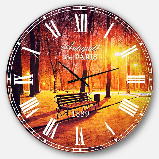 Designart Horloge Murale 'Benches Couvertes de Neige d'Hiver' Style Français