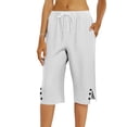 thumbnail image 6 of HKYNLAG Capri Pants for Women Petite Pull On Knee Length Cotton Linen Capris Summer Straight Leg Loose Beach Shorts with Pockets White M, 6 of 7