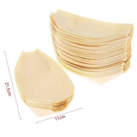

50pcs Disposable Wooden Boat Plate Sushi Wood Boat Sushi Salad Dessert Bowl Pine Wood Bowl Plate Tray Food Trays