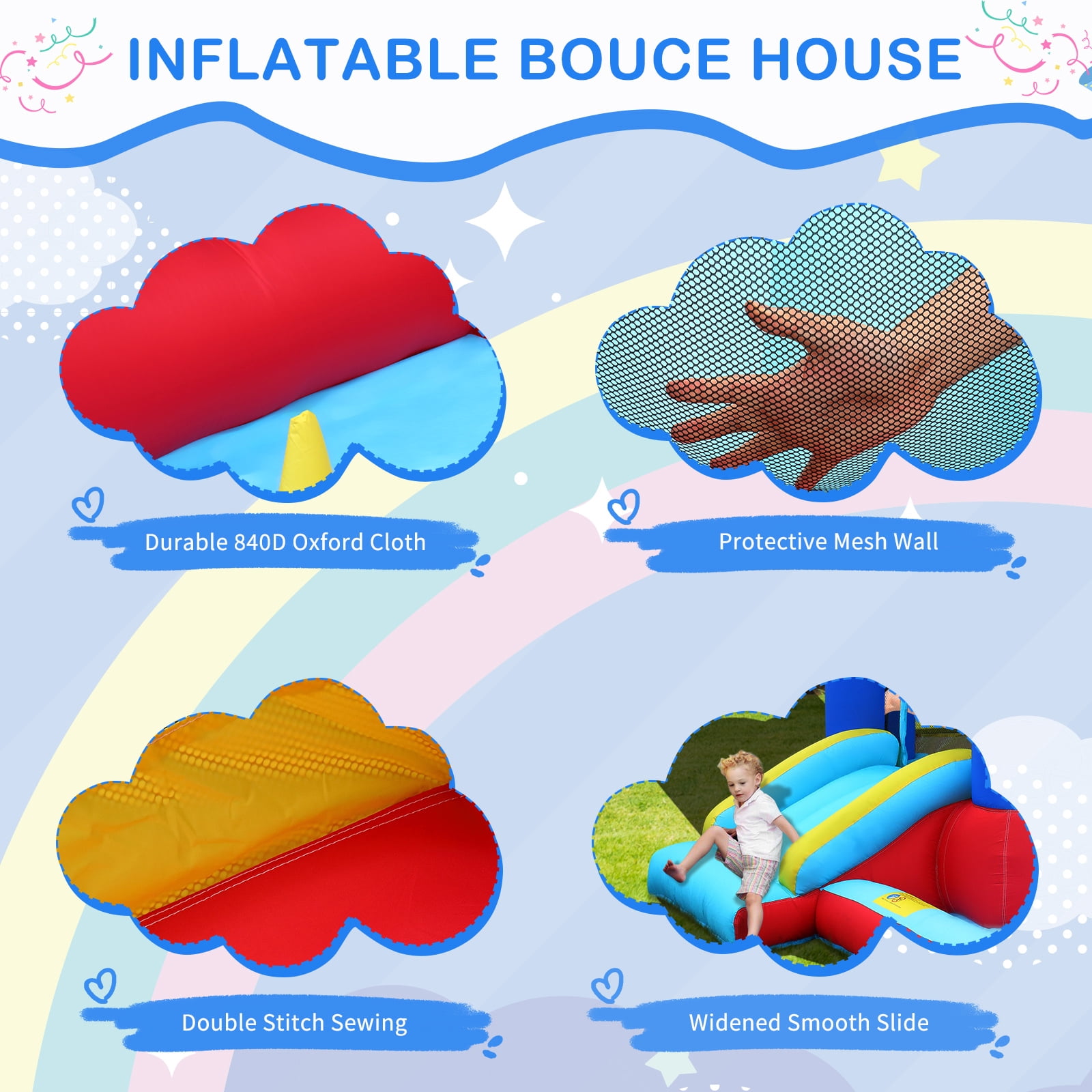 Ktaxon Inflatable Bounce House with Blower for Kids 3+, Indoor & Outdoor Bouncy Castle with Slide, Perfect for Birthday Parties, Backyard, Lawn