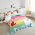 thumbnail image 3 of YST Mignon Rabbit Couette Arc-en-Ciel Literie pour Filles Mignons Lapins Ensembles de Literie & Collections Couette Rayée Colorée Pleine Cœurs Rouges Couette, Décor Animaux de Dessin Animé Chambre d'Enfants Décor 3 Pcs, 3 of 6
