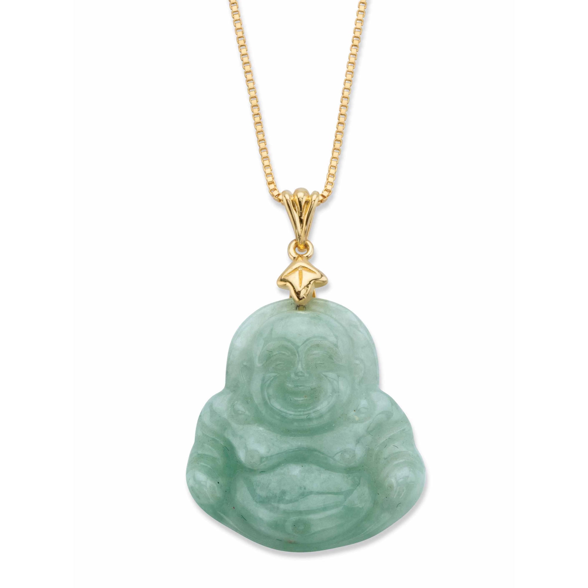 PalmBeach Jewelry Genuine Green Jade Buddha Pendant Necklace in 18k Gold-plated Sterling Silver 18"