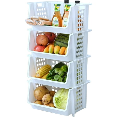 

Skywin Plastic Stackable Storage Bins for Pantry White- 4-Pack Medium Stackable Bins For Organizing Food Kitchen and Bathroom Essentials (Hexagon)