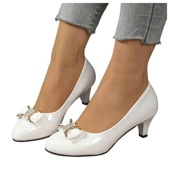 Bow Rhinestones Dress Shoes for Women Bride Wedding Sparkly Leather Pointed Toe Kitten High Heel Bridal Pumps