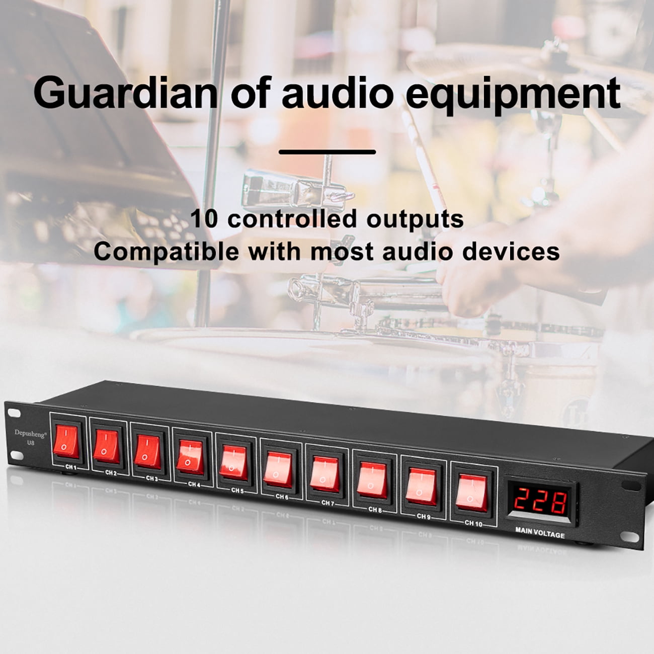 Depusheng U8 Power Sequencer 10 Channel  Power Rack Mount Switch Conditioner Pro Audio Digital Power Supply Surge Protector for Home Electrical Appliance,Surge Protector