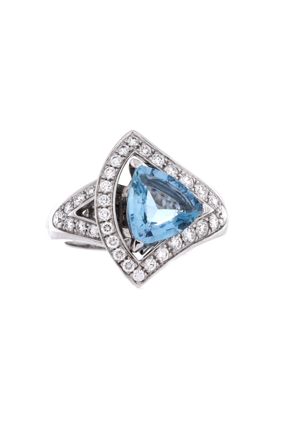 Pre-Owned Divas' Dream Openwork Ring 18K White Gold with Diamonds and Aquamarine By Rebag