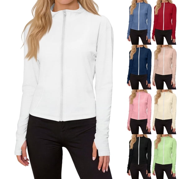UV Protection Women's Full Zip Stand Collar Jacket Long Sleeve Thumb Holes Slim Cropped Fit for Cycling Beach Vacation Wear Royal Blue 3XL