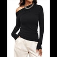 thumbnail image 3 of Blusas de Mujer con Hombros Descubiertos, Elegantes, de Larga, Asimétricas, Ajustadas, para Salir, de Otoño, con Frunces. Negro L, 3 of 8