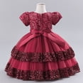 thumbnail image 2 of Vestido para niñas, vestido bordado con lentejuelas, lazo, manga corta, falda de princesa abullonada, 2 of 4