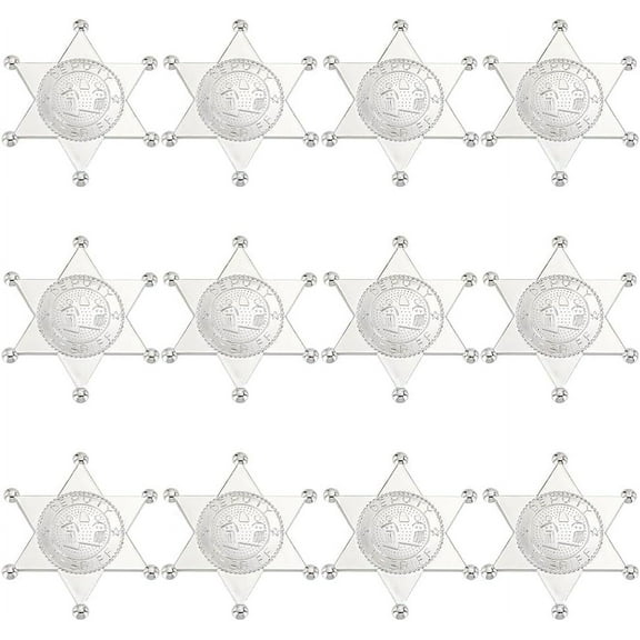 12pcs Sheriff Badges Western Cop Star Deputy Badge Plastic Brooch Police Badges Pin Old West Prop Cowboy Party Decoration Badge for DIY handcrafting