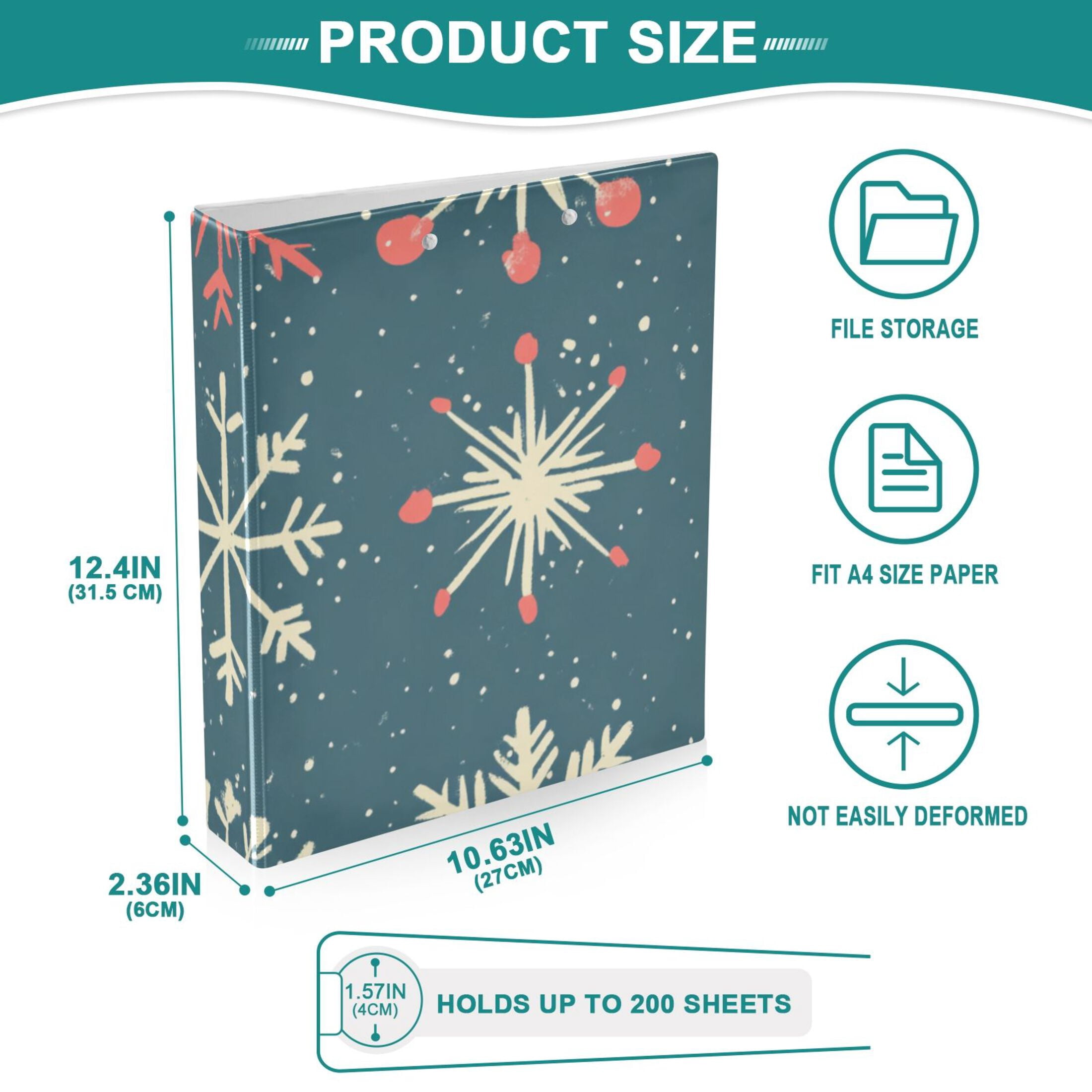 Cute Christmas Snowflakes 3 Ring Binders 1.5 inch Hardcover File Folders with Interior Pockets A4 Size Organizer for School Office Hospital