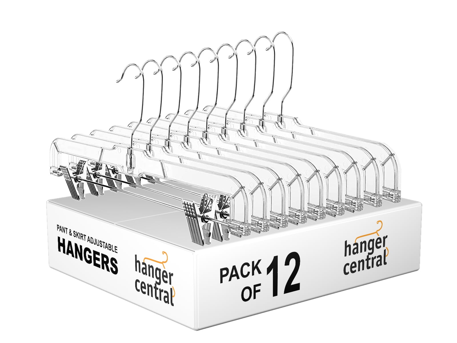 Hanger Central 30 Pack Space Saving Heavy Duty Slim Plastic Pants and  Shorts Hangers, Ridged Non-Slip with Pinch Clips, 360-Rotating Chrome  Swivel